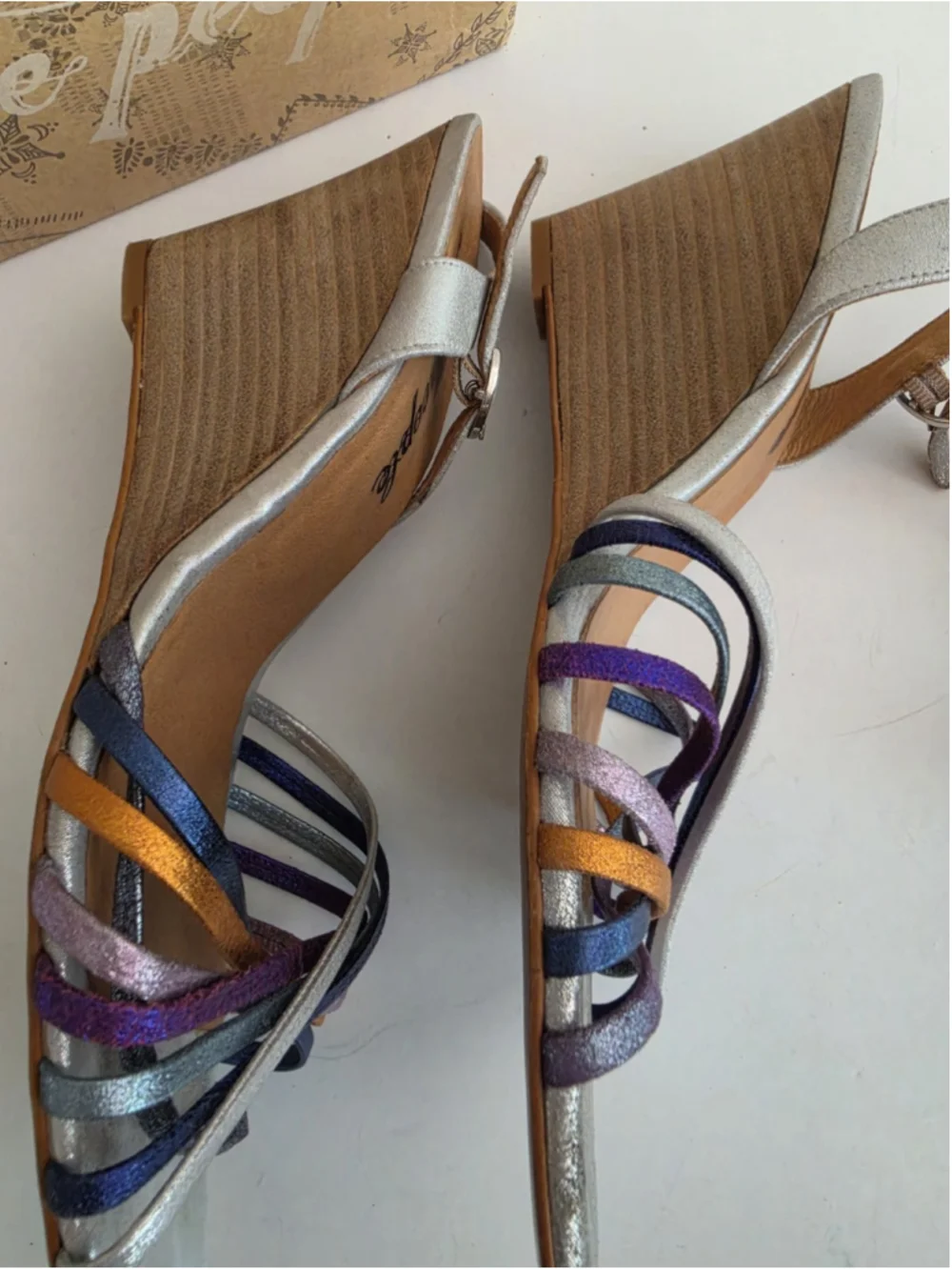 Free People Golden Hour Metallic Wedge Sandals Silver Multicolor Strappy 41 / 11